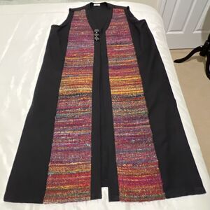 NEPAL Long Duster Tunic Vest SILK Blend Sz L Art Ethnic Tribal Venus Imports
